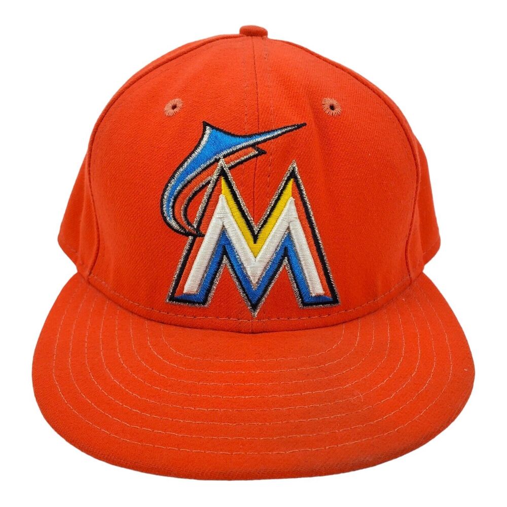 MIAMI MARLINS Hat Cap Adult 7 1/4 Orange NEW ERA Fitted MLB Baseball Alternate